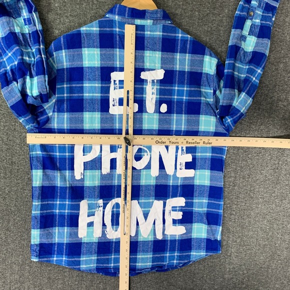 Cakeworthy ET Flannel Shirt Men Extra Large Blue Plaid PHONE HOME - Picture 5 of 8